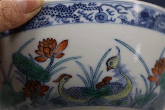 A good Chinese doucai duck and lotus bowl, Daoguang seal mark and of the period (1821-50), D. 16.5cm